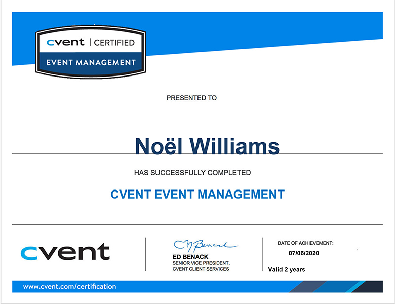 Cvent Event Management Certificate Noël Williams